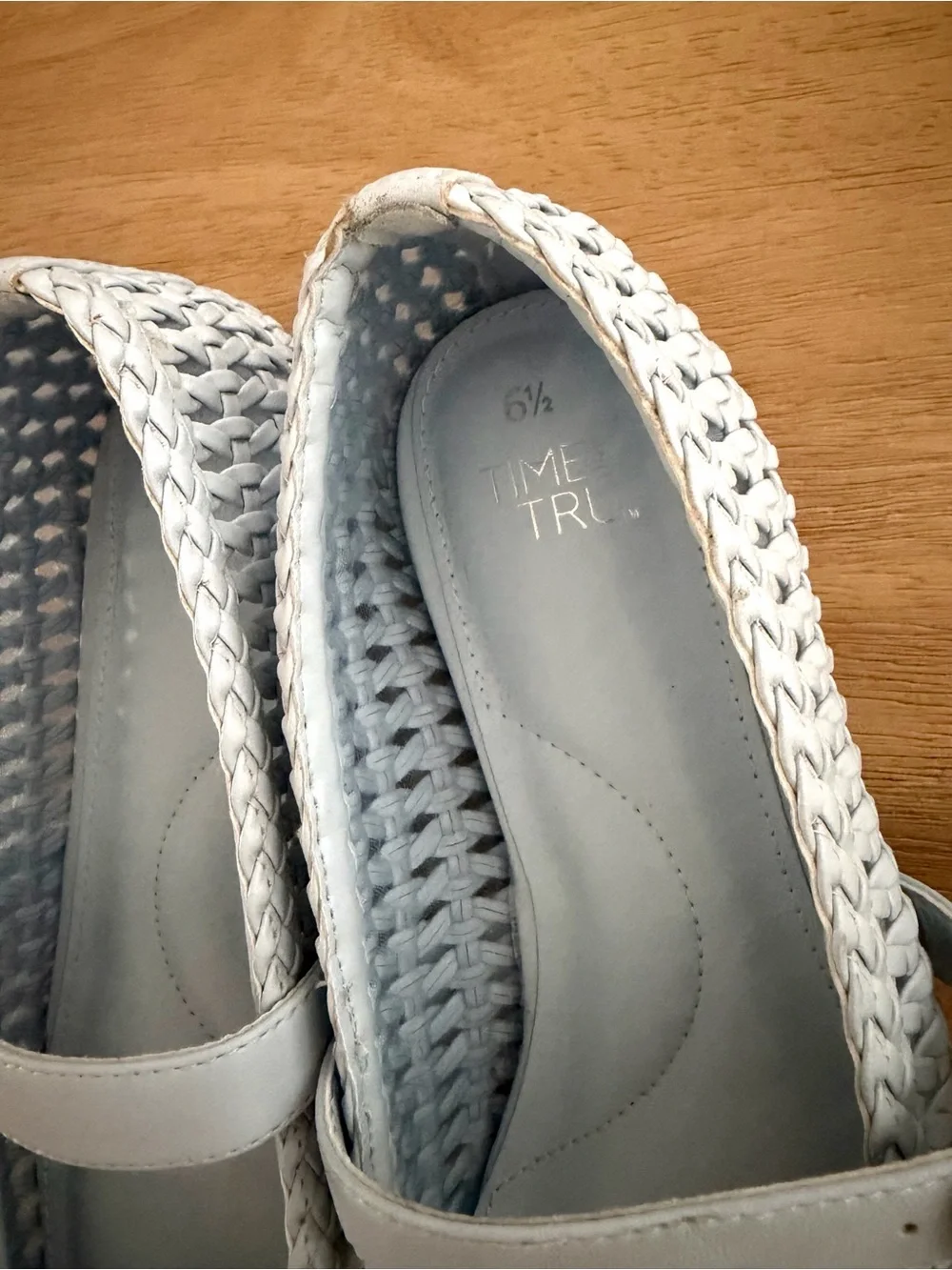 Time and Tru Light Blue Woven Flats With Adjustable Buckle GUC